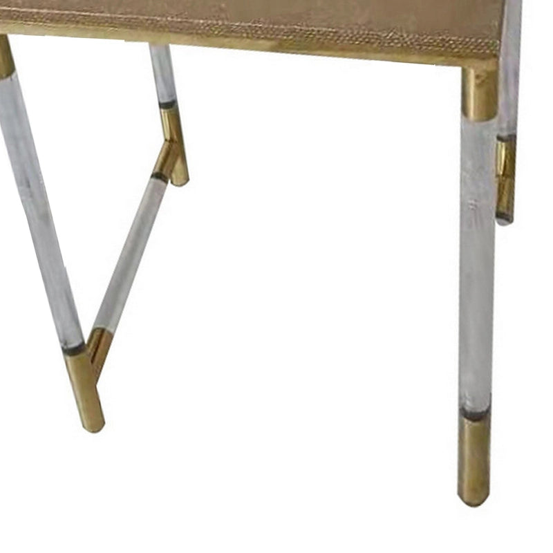 Ensemble de 3 tables d'appoint gigognes, plateau en similicuir, pieds en acrylique transparent