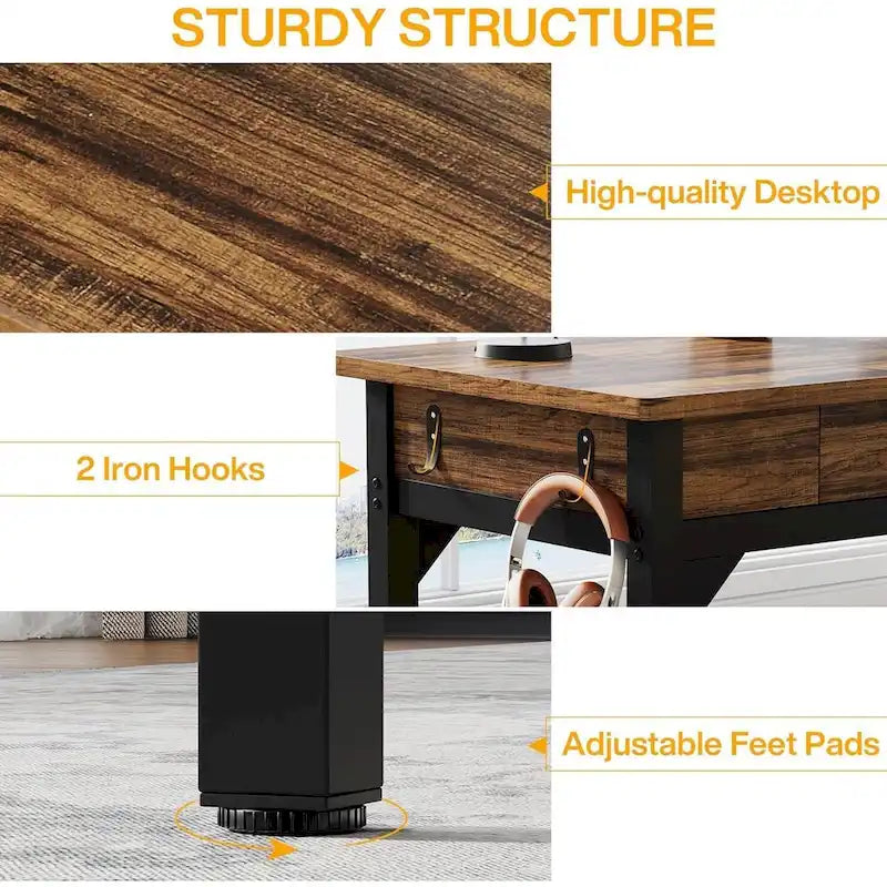 Bureau d'ordinateur extra long de 200 cm (78,7 pouces), bureau pour deux personnes pour bureau à domicile