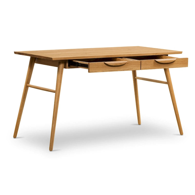 Bureau Etta de Poly &amp; Bark - Bois massif avec deux tiroirs à fermeture amortie