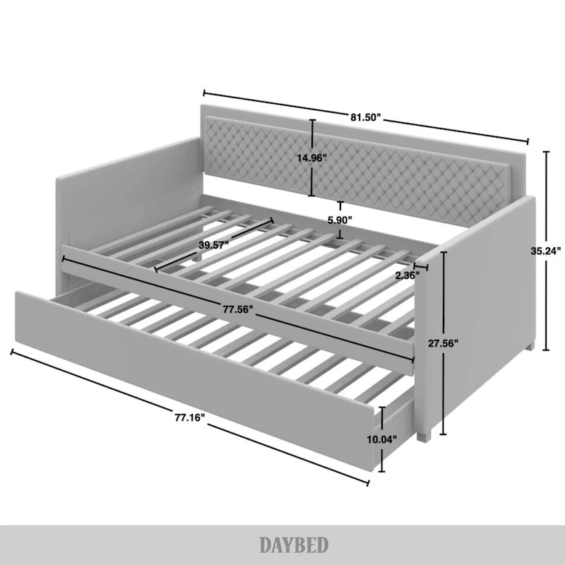 Lit de jour contemporain CraftPorch en velours avec lit gigogne