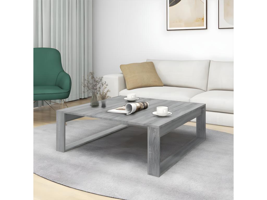 Table basse en bois d'ingénierie gris, 100 x 100 x 35 cm