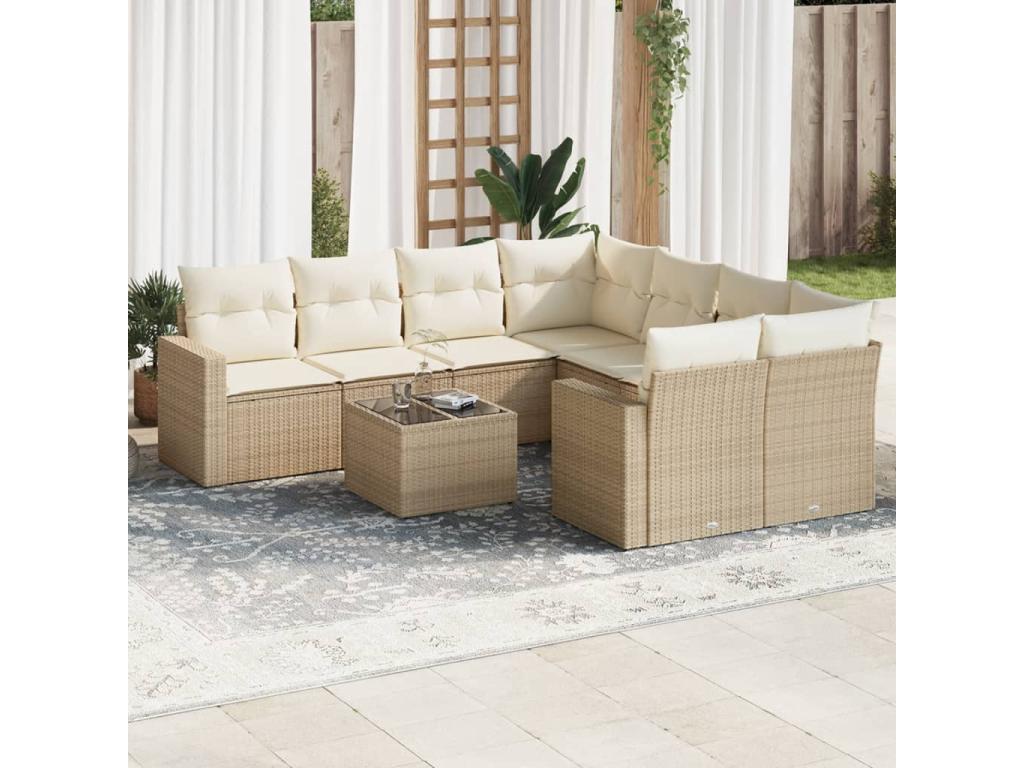 Ensemble de mobilier de jardin en résine tressée beige - dlz1766457135101