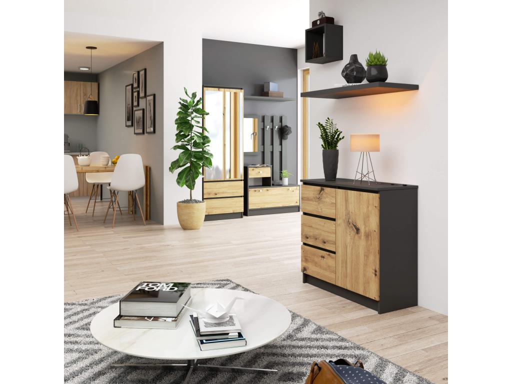 Commode en chêne anthracite, 80 x 35 x 77 cm