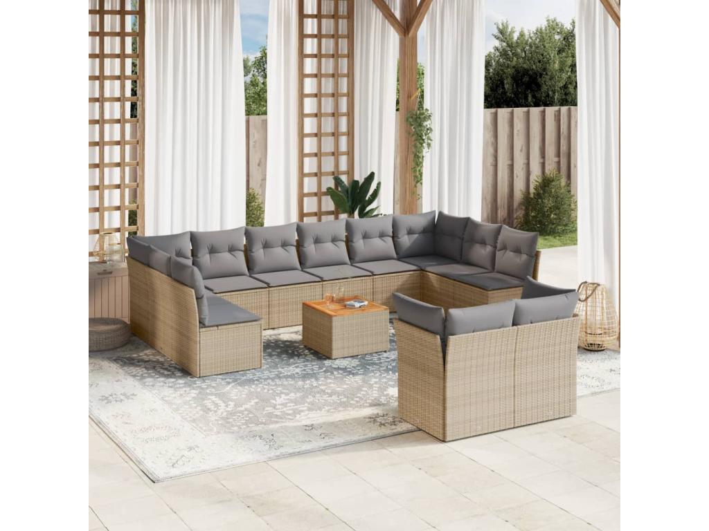Ensemble de mobilier de jardin en résine tressée beige - dlz1766456802997