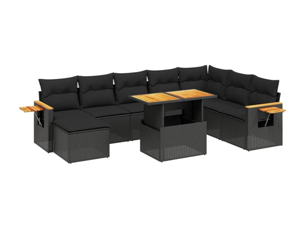 Ensemble de mobilier de jardin en résine tressée noire - dlz1766456319390