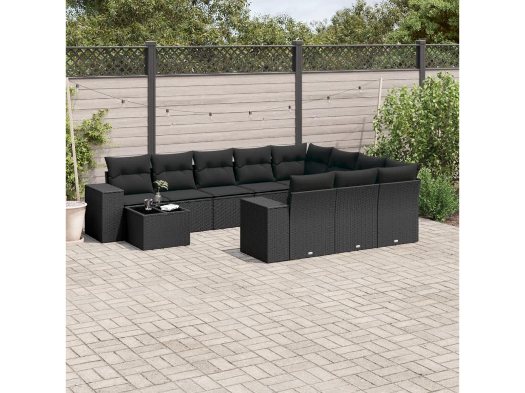 Ensemble de mobilier de jardin en résine tressée noire - dlz1766456769462