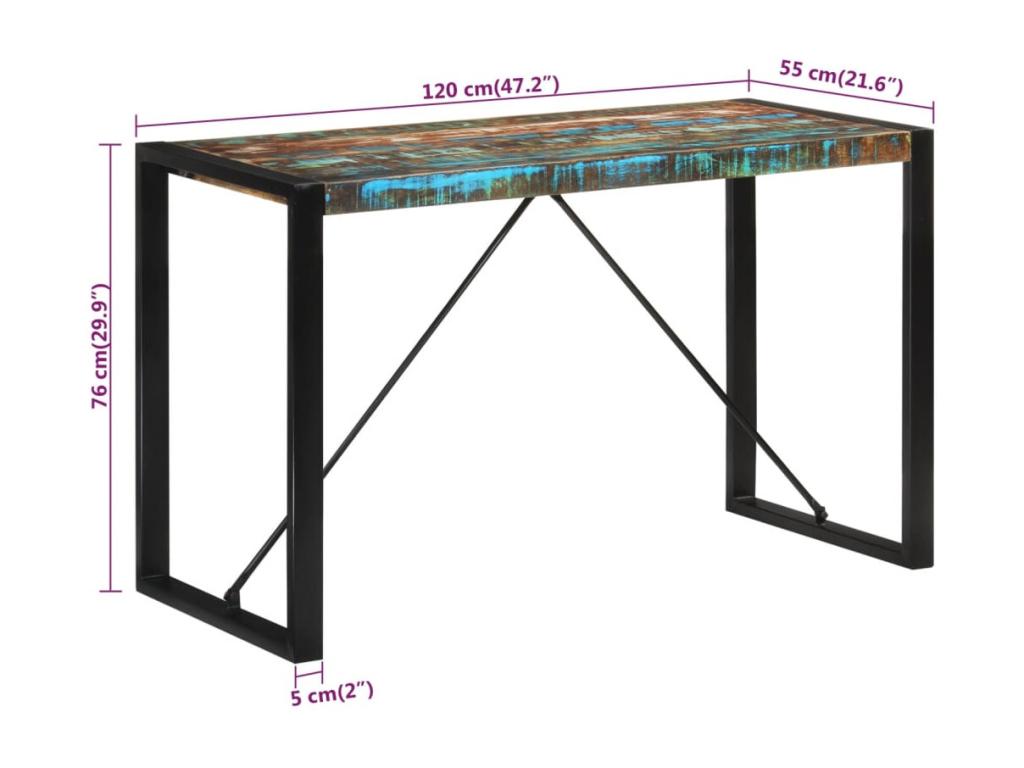 Table de salle à manger en bois massif marron, 120 x 55 x 76 cm