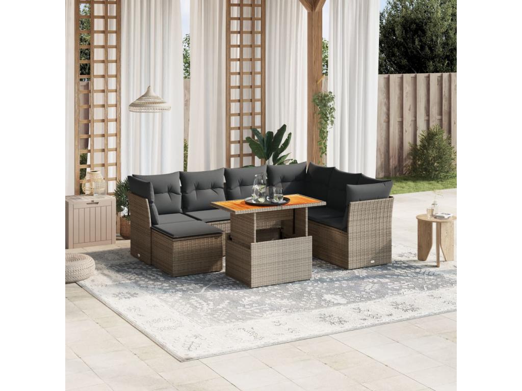 Ensemble de mobilier de jardin en résine tressée grise - dlz1766456376350