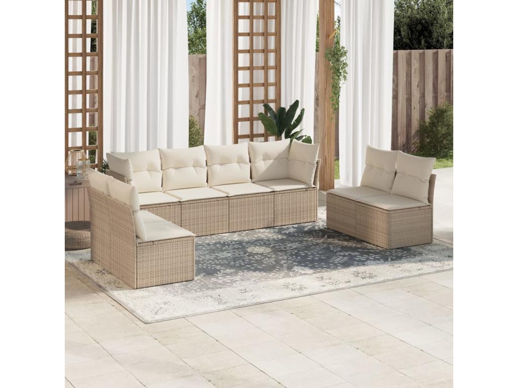 Ensemble de mobilier de jardin en résine tressée beige - dlz1766456777138