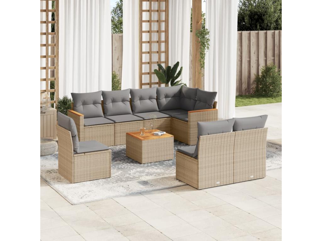 Ensemble de mobilier de jardin en résine tressée beige - dlz1766456902849