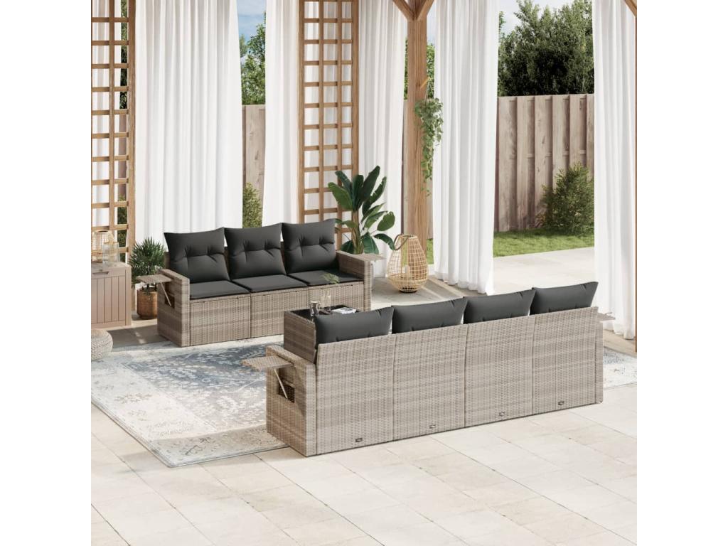 Ensemble de mobilier de jardin en résine tressée grise - dlz1766456368020