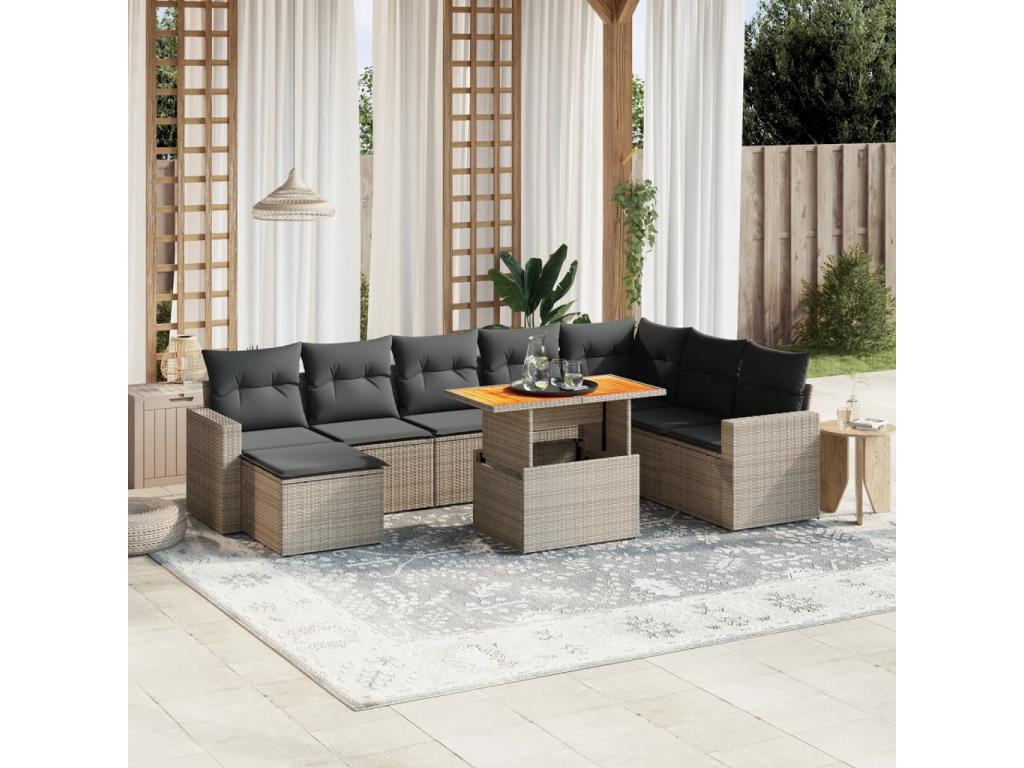 Ensemble de mobilier de jardin en résine tressée grise - dlz1766457038814