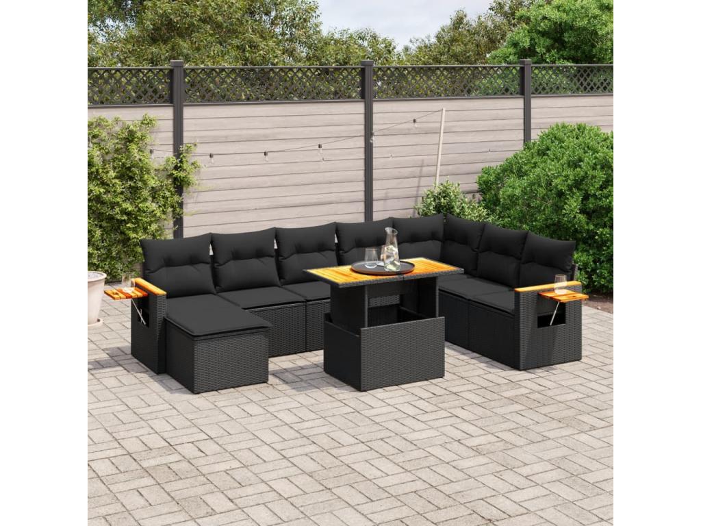 Ensemble de mobilier de jardin en résine tressée noire - dlz1766456319390